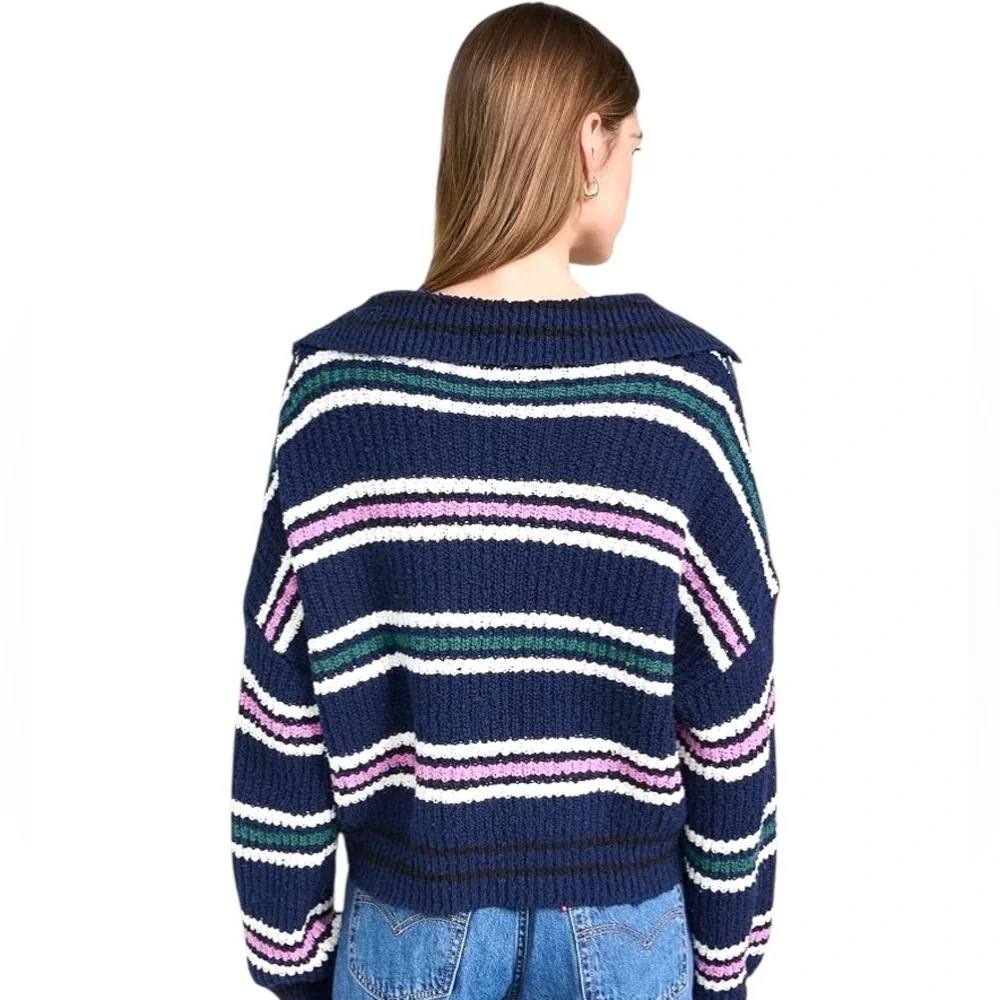 Free People NWT Kennedy Pullover Stripe Knit Sweater Size Medium Cropped Relaxed
